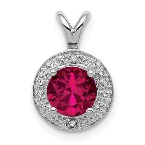 Rhodium Plated Sterling Silver, Diamond, Lab Cr Ruby Pendant 10mm